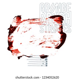 Red brush stroke and texture. Grunge vector abstract hand - painted element. Underline and border design.