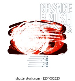 Red brush stroke and texture. Grunge vector abstract hand - painted element. Underline and border design.