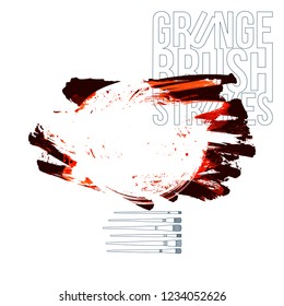 Red brush stroke and texture. Grunge vector abstract hand - painted element. Underline and border design.