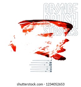 Red brush stroke and texture. Grunge vector abstract hand - painted element. Underline and border design.