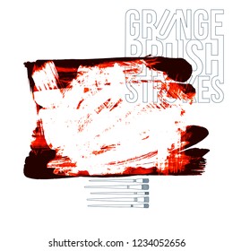 Red brush stroke and texture. Grunge vector abstract hand - painted element. Underline and border design.