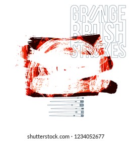Red brush stroke and texture. Grunge vector abstract hand - painted element. Underline and border design.