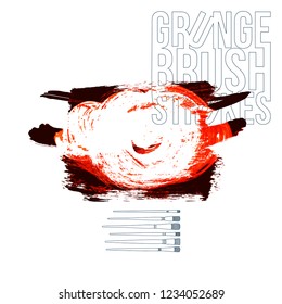 Red brush stroke and texture. Grunge vector abstract hand - painted element. Underline and border design.