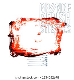 Red brush stroke and texture. Grunge vector abstract hand - painted element. Underline and border design.