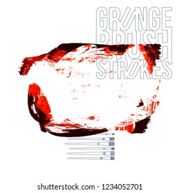 Red brush stroke and texture. Grunge vector abstract hand - painted element. Underline and border design.
