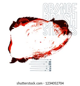 Red brush stroke and texture. Grunge vector abstract hand - painted element. Underline and border design.