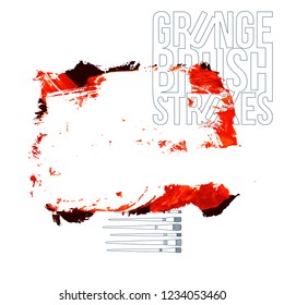 Red brush stroke and texture. Grunge vector abstract hand - painted element. Underline and border design.