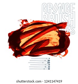 Red brush stroke and texture. Grunge vector abstract hand - painted element. Underline and border design.