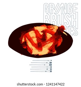 Red brush stroke and texture. Grunge vector abstract hand - painted element. Underline and border design.