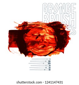 Red brush stroke and texture. Grunge vector abstract hand - painted element. Underline and border design.