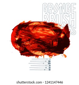 Red brush stroke and texture. Grunge vector abstract hand - painted element. Underline and border design.
