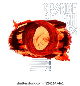 Red brush stroke and texture. Grunge vector abstract hand - painted element. Underline and border design.