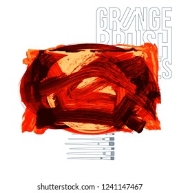 Red brush stroke and texture. Grunge vector abstract hand - painted element. Underline and border design.