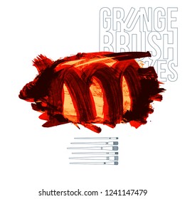 Red brush stroke and texture. Grunge vector abstract hand - painted element. Underline and border design.