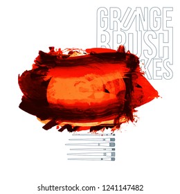Red brush stroke and texture. Grunge vector abstract hand - painted element. Underline and border design.