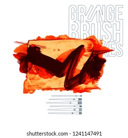 Red brush stroke and texture. Grunge vector abstract hand - painted element. Underline and border design.