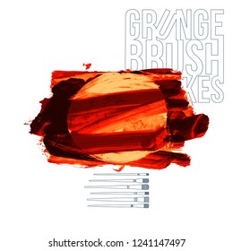 Red brush stroke and texture. Grunge vector abstract hand - painted element. Underline and border design.