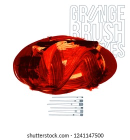 Red brush stroke and texture. Grunge vector abstract hand - painted element. Underline and border design.