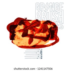 Red brush stroke and texture. Grunge vector abstract hand - painted element. Underline and border design.