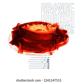 Red brush stroke and texture. Grunge vector abstract hand - painted element. Underline and border design.