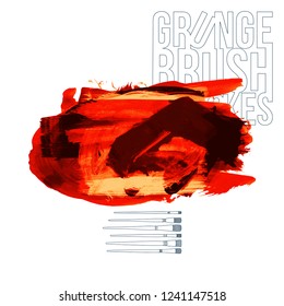 Red brush stroke and texture. Grunge vector abstract hand - painted element. Underline and border design.