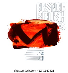 Red brush stroke and texture. Grunge vector abstract hand - painted element. Underline and border design.
