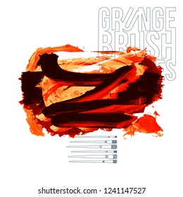 Red brush stroke and texture. Grunge vector abstract hand - painted element. Underline and border design.