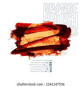 Red brush stroke and texture. Grunge vector abstract hand - painted element. Underline and border design.