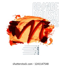 Red brush stroke and texture. Grunge vector abstract hand - painted element. Underline and border design.