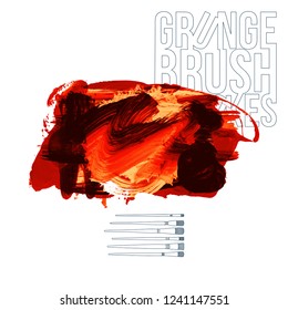 Red brush stroke and texture. Grunge vector abstract hand - painted element. Underline and border design.