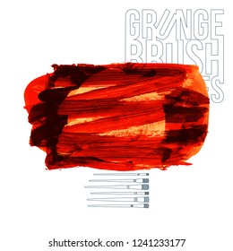 Red brush stroke and texture. Grunge vector abstract hand - painted element. Underline and border design.