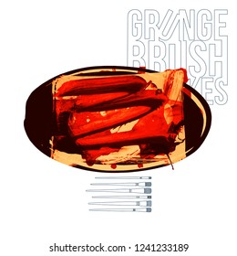 Red brush stroke and texture. Grunge vector abstract hand - painted element. Underline and border design.