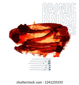 Red brush stroke and texture. Grunge vector abstract hand - painted element. Underline and border design.
