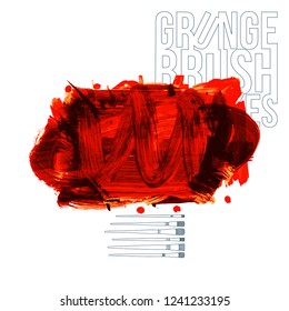 Red brush stroke and texture. Grunge vector abstract hand - painted element. Underline and border design.