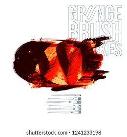 Red brush stroke and texture. Grunge vector abstract hand - painted element. Underline and border design.