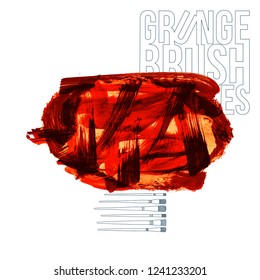 Red brush stroke and texture. Grunge vector abstract hand - painted element. Underline and border design.