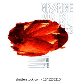 Red brush stroke and texture. Grunge vector abstract hand - painted element. Underline and border design.