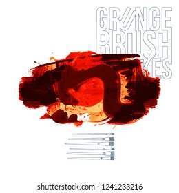 Red brush stroke and texture. Grunge vector abstract hand - painted element. Underline and border design.
