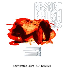 Red brush stroke and texture. Grunge vector abstract hand - painted element. Underline and border design.