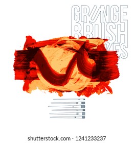 Red brush stroke and texture. Grunge vector abstract hand - painted element. Underline and border design.