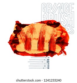 Red brush stroke and texture. Grunge vector abstract hand - painted element. Underline and border design.