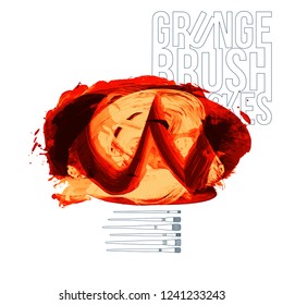 Red brush stroke and texture. Grunge vector abstract hand - painted element. Underline and border design.
