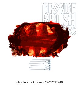 Red brush stroke and texture. Grunge vector abstract hand - painted element. Underline and border design.