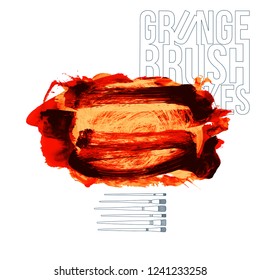 Red brush stroke and texture. Grunge vector abstract hand - painted element. Underline and border design.