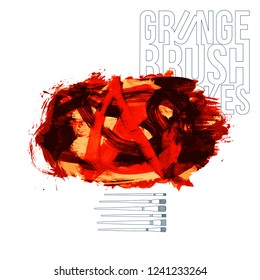 Red brush stroke and texture. Grunge vector abstract hand - painted element. Underline and border design.