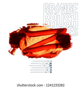 Red brush stroke and texture. Grunge vector abstract hand - painted element. Underline and border design.