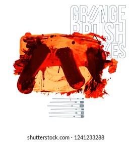 Red brush stroke and texture. Grunge vector abstract hand - painted element. Underline and border design.