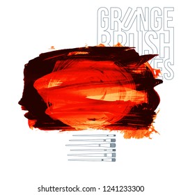 Red brush stroke and texture. Grunge vector abstract hand - painted element. Underline and border design.