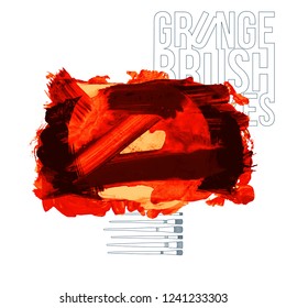 Red brush stroke and texture. Grunge vector abstract hand - painted element. Underline and border design.