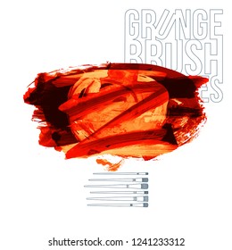 Red brush stroke and texture. Grunge vector abstract hand - painted element. Underline and border design.